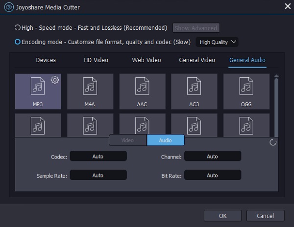 choose format for extracted audio