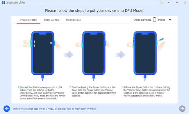 enter into dfu or recovery mode