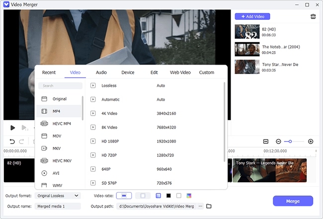 choose format and mode for video