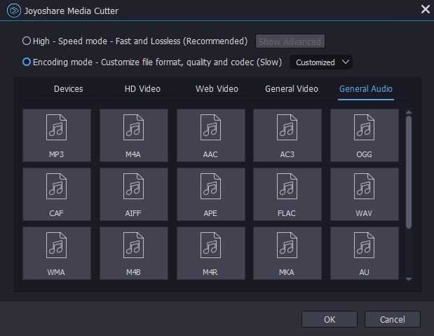 choose audio output format