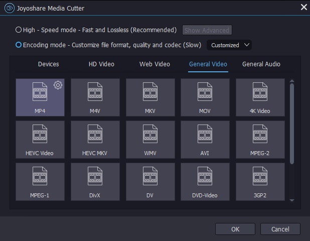 set cutting mode and output format