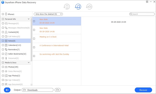 recover selected notes to computer