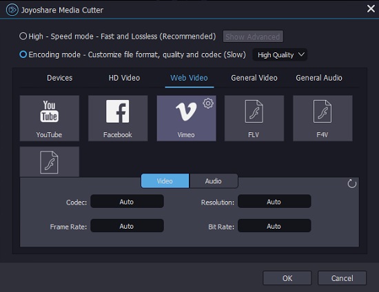 set output format for vimeo video