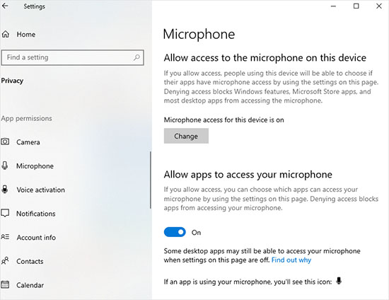 enable settings in privacy