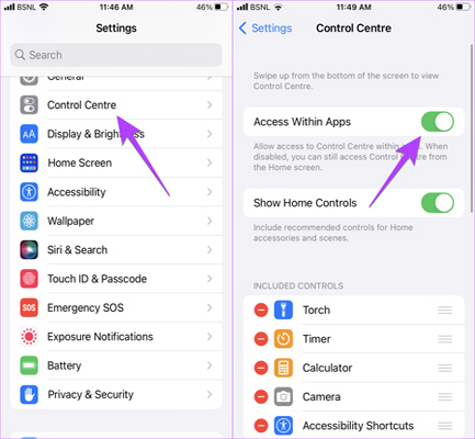 turn on access within apps on iphone