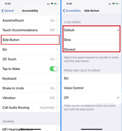 adjust click speed of side button