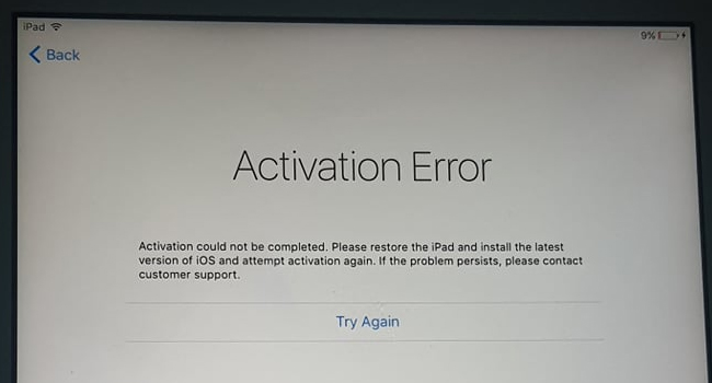 activation could not be completed