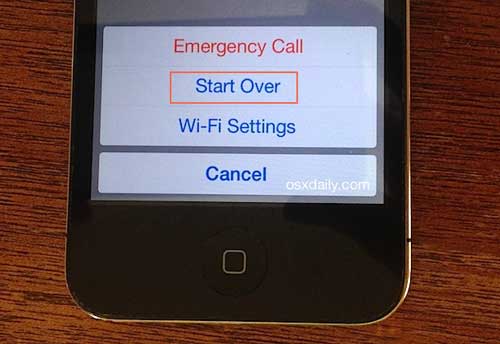 activation iphone start over