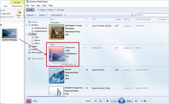 add cover photo with windows media player