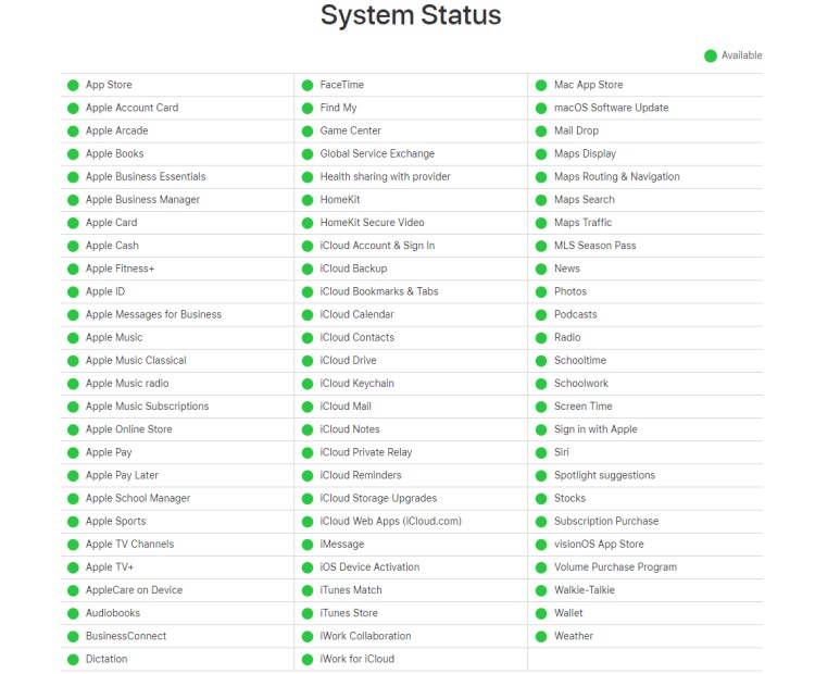 apple system status