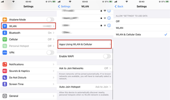 allow settings using wlan & cellular