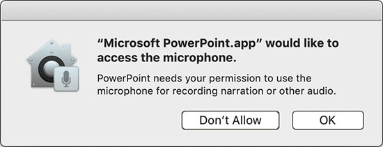 authorize powerpoint to use microphone