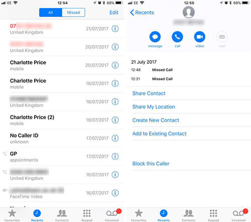 block number on iphone