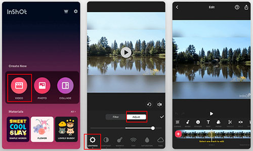 brighten video on iphone with inshot