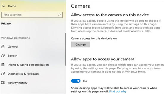 turn on camera
