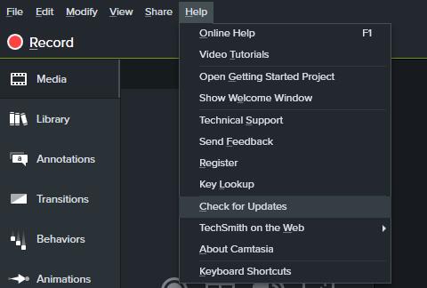camtasia check for update