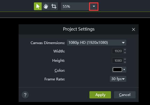 camtasia project settings