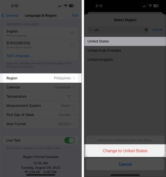 change region