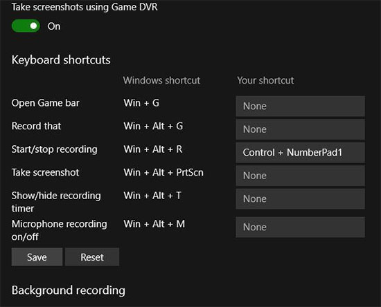 change recording shortcuts