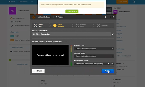 change the settings for screen-cast