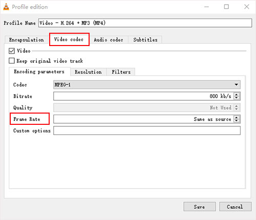 change video frame rate in vlc