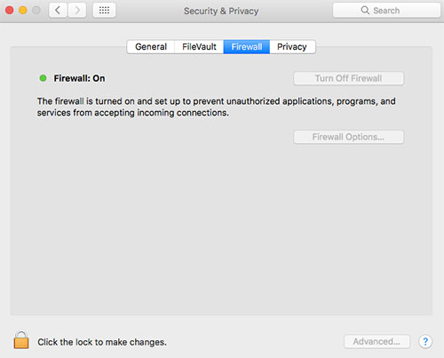 disable firewall on mac