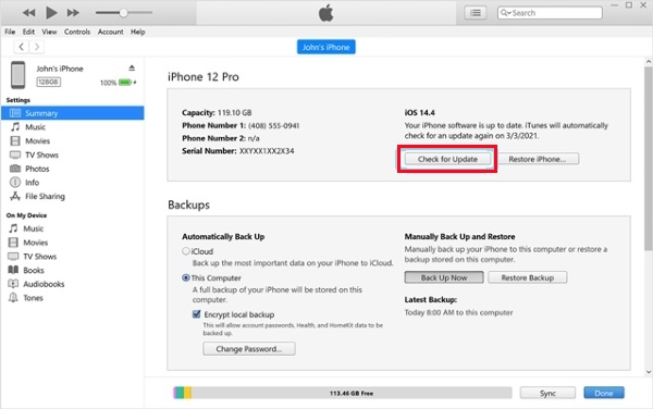 itunes check for update