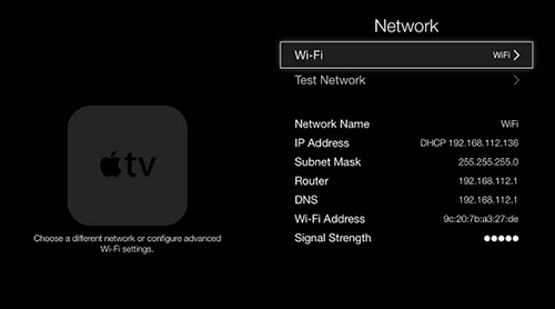 check network connection apple tv