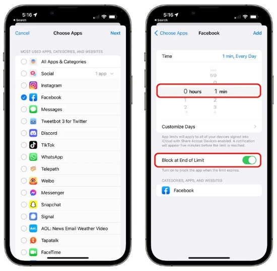 add app limit for specific apps