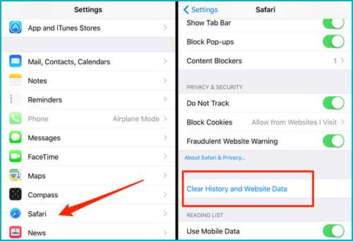 clear safari history and website data