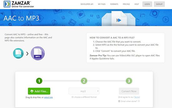 convert aac to mp3 with zamzar