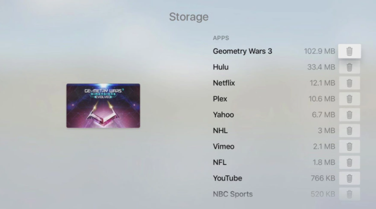 delete apps in the Storage of Settings