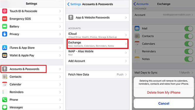 delete iphone email account
