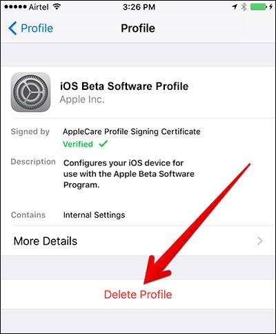 delete ios beta profile from iphone