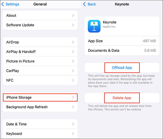 delete or offload apps in iphone storage