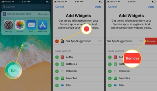 delete siri suggestions widget