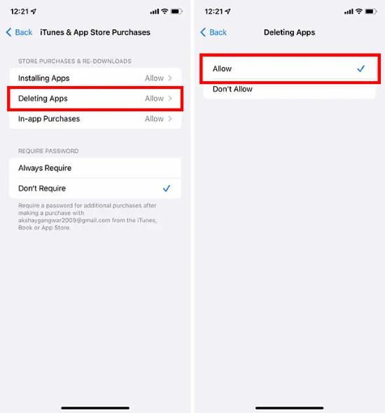 allow deleting apps on screen time