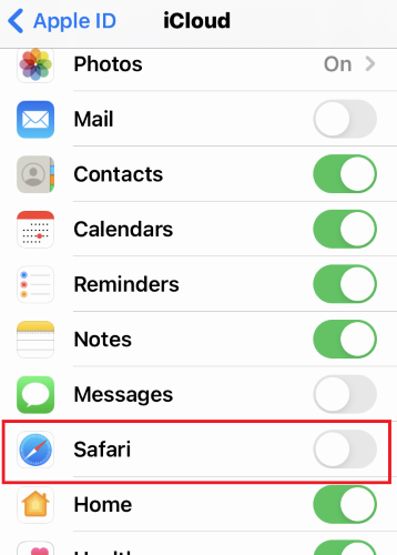 disable icloud and safari syncing