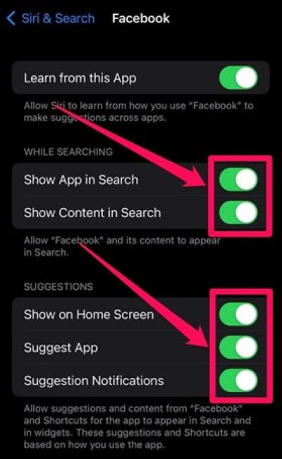 disable siri suggestionson a certain app