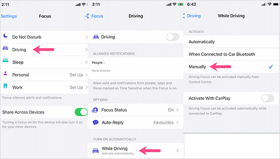 disable do not disturb while driving