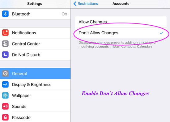 turn on dont allow changes