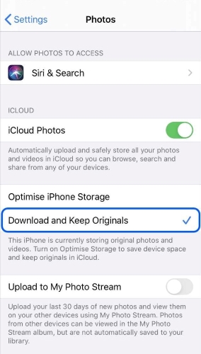 enable download and keep originals