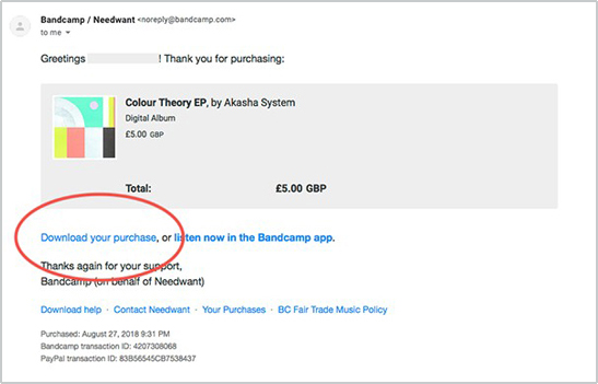 download bandcamp music from purchase page