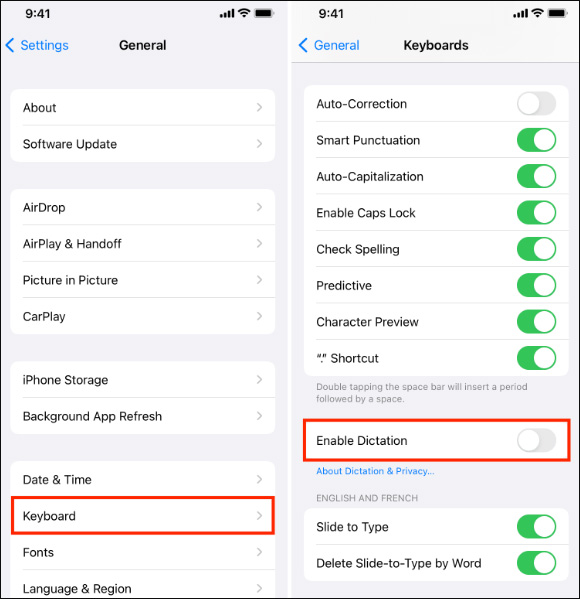 enable dictation