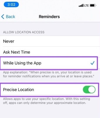 enable location access to reminders