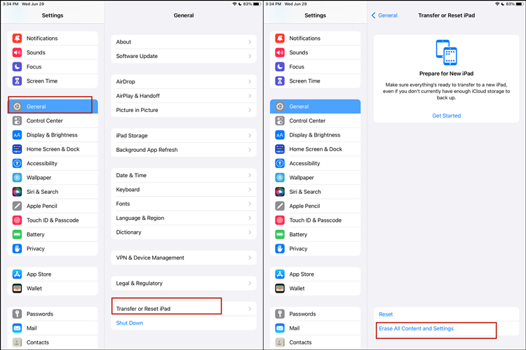 erase all content and settings on ipad