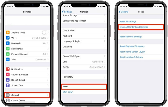 factory reset iphone