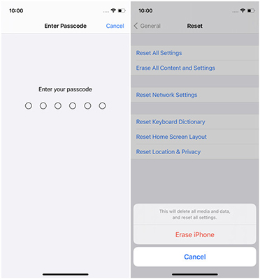enter screen passcode to factory reset