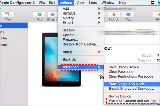 use apple configurator 2 to erase device