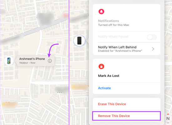 remove device from apple id via find my